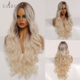 Xpoko EASIHAIR Long Light Blonde Ombre Natural Wave Style Wigs Heat Resistant Synthetic Wigs Middle Part Hair Cosplay Wigs For Women