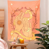 Magic Sun Moon Tapestry Wall Hanging  Floral Pink Aesthetic Bohemian Decor Trippy Snake Starry Sky Divination Retro Home Decor