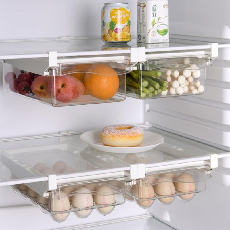 Xpoko Kitchen Fruit Food Storage Box Slide Under Shelf Drawer Plastic Clear Fridge Organizer Box Rack Holder Refrigerator Drawer