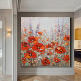 Xpoko Handmade Nordic Red Flower Oil Painting On Canvas For Living Room Bedroom High Quality Wall Art Decor Hanging Mural Frameless