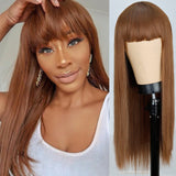 Xpoko Wig Long Straight Long Wig Bangs Mixed Black And White Wig Heat-Resistant Fiber Suitable For Women