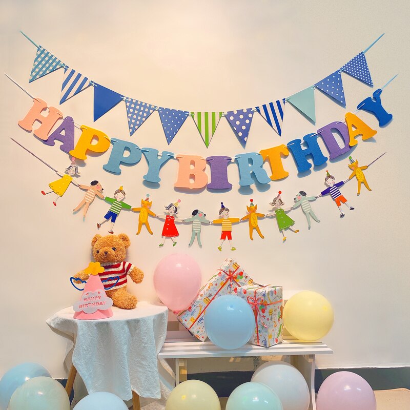 130cm INS Happy Birthday Banner Baby Shower Party Hang Flag Cute Children's Happy Birthday Decoration Party supplies 생일파티