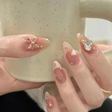 Fall nails Barbie nails Christmas nails 24pcs Short False Nail Gradient Color With Glitter Sequins Design Fake Nails Patch Full Cover Artificial Acrylic Nail Tips