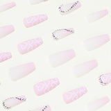 JP1599 Pink Ombre Nails Set Press on Medium Length with Rhinestone