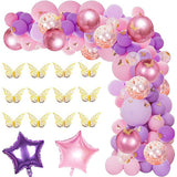 Xpoko 1 Set Of Purple Metal Confetti Balloons Butterfly Stickers Garland Arch Kit Birthday Party Kids Wedding Baby Shower Girls Decor