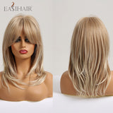 Xpoko EASIHAIR Brown Golden Women's Wigs With Bangs Medium Length Straight Hair Heat Resistant Synthetic Wigs For Women Daily Cosplay