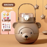 back to school 1000ML Kawaii Bear Kettle Straw Water Cup Stainless Steel Large Capacity Straw Drinking Cup Cute Children Water Bottle for Girl