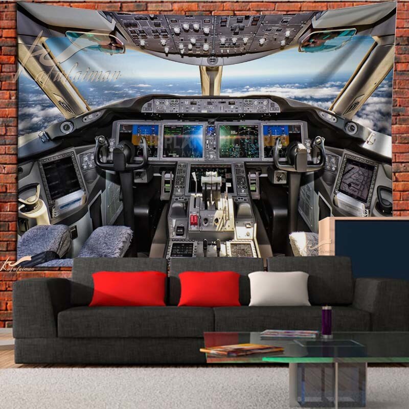 Aircraft Cockpit Tapestry Plane Sky Wall Hanging Airport Fans Home Wall Hanging Home Decoration Dropshipping