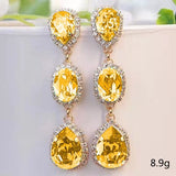 Xpoko New Tassel Gold Multicolor Gemstone Inlaid Zircon Earrings Long Face Slim Earrings Temperament Light Luxury Jewelry