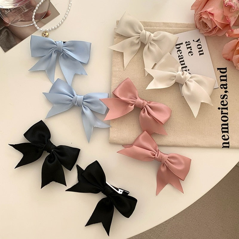 Barbie aesthetic Back to school  2pcs/set Summer New Double Horsetail Headdress Satin Bowknot Hairpin Bangs Clip Children's Bobby Pin Hair Accessories for Women
