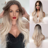 Xpoko EASIHAIR Long Light Blonde Ombre Natural Wave Style Wigs Heat Resistant Synthetic Wigs Middle Part Hair Cosplay Wigs For Women