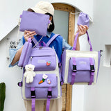 back to school 2023 New 4 Pcs Sets Purple Colour Children's School Backpack Kawaii Women's Backpack Bookbag School Bags for Teens Girls Mochila