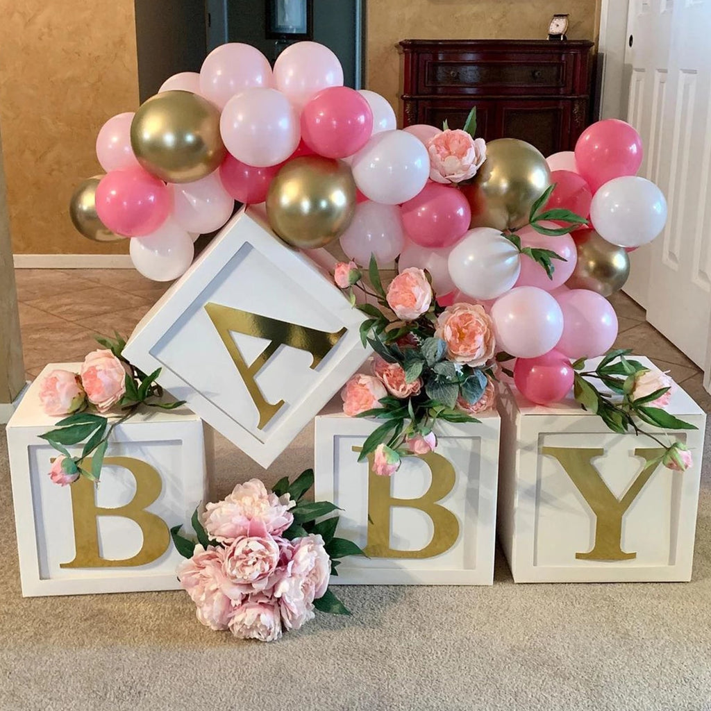Baby Shower Decoration Golden Name Balloon Box for Kids 1st Birthday Wedding Party Decor Boy Girl Gender Reveal Baloon Ballon