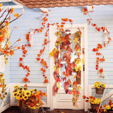 Xpoko 2.4M Red Maple Leaf Vine Garland Decoration Autumn Thanksgiving Autumn Decoration Outdoor Hanging Vine Artificial Maple Leaf