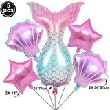 5pcs Mermaid Party Decor Ballons Mermaid Tail Foil Balloons Kids Birthday Party Decor Supplies Baby Shower Decor Helium Globos