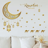 Xpoko Ramadan Wall Stickers Moon Star Lantern DIY Wall Decal Ramadan Kareem Decoration For Home 2023 Islamic Muslim Mural Eid Mubarak