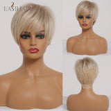 Xpoko EASIHAIR Short Bob Brown Synthetic Wigs With Bang Layered Straight Natural Hairs For Women Daily Cosplay Heat Resiatant Fibers