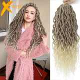 Goddess Faux Locs With Curly End Synthetic Crochet Braids Hair Extensions For Women Ombre Blonde Messy Curly Dreadlocks