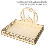Islamic Muslim Party Decor Eid Mubarak Moon Star Wooden Ramadan Decoration for Home Ramadan Kareem Gifts Food Tray Eid Al Adha