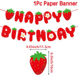 Xpoko 1set Strawberry Disposable Tableware Paper Birthday Banners Candy Bags for Kids Strawberry Birthday Party Decoration Supply