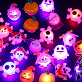 Xpoko 5/10/15/20Pcs Halloween Decorations Creative Cute Glowing Ring Pumpkin Ghost Skull Rings For Kids Gifts Halloween Party Supplies