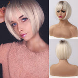 Xpoko EASIHAIR Short Bob Brown Synthetic Wigs With Bang Layered Straight Natural Hairs For Women Daily Cosplay Heat Resiatant Fibers