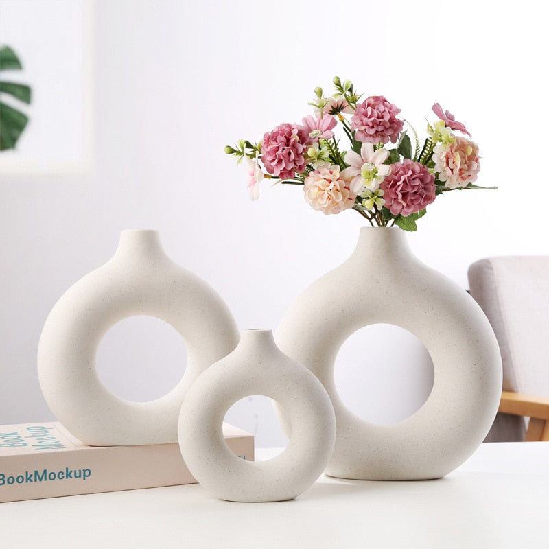Xpoko Donut Vase Flower Arrangement Hollow Round Vases Bohemian Vase For Home Crafts Vase Decoration Home Nordic Decoration Home