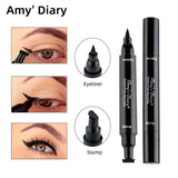 Xpoko 2 In1 Winged Stamp Liquid Eyeliner Pencil Water Proof Fast Dry Double-Ended Black Seal Eye Liner Pen Make Up For Women Cosmetics