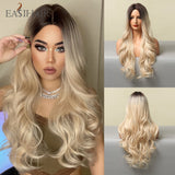 Xpoko EASIHAIR Long Light Blonde Ombre Natural Wave Style Wigs Heat Resistant Synthetic Wigs Middle Part Hair Cosplay Wigs For Women