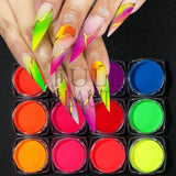 13pcs Fluorescent Chrome Nail Powder Glow in Dark Glitter Pigment Neon Summer Glitter Dust Manicure Nails Art Decoration GLYE-1