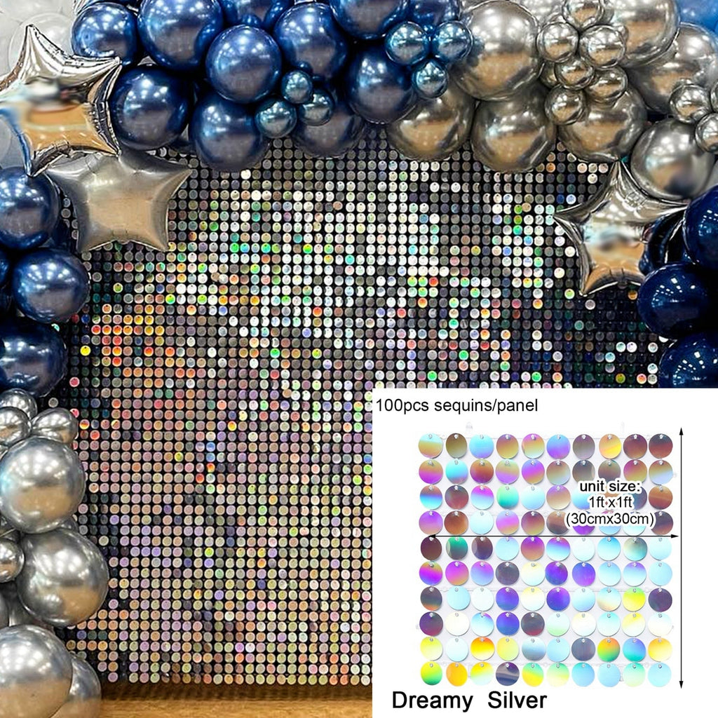 Xpoko Iridescent Party Sequin Backdrop Glitter Shimmer Square Sequin Panel Wall Popular Wedding Decor Baby Shower Birthday Decoration
