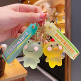 Back to School Cartoon Crystal Bear Key Chain Transparent Keyfob Cute Frog Animal Keyring Backpack Pendant Couple Women Men Gift Car Keychain
