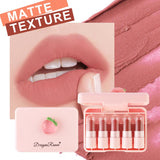 XPOKO 5 PCS Peach Mini Lipstick Set Matte Velvet Long-Lasting Coloring Lip Gloss Waterproof Non-Stick Cup Makeup For Women Cosmetics