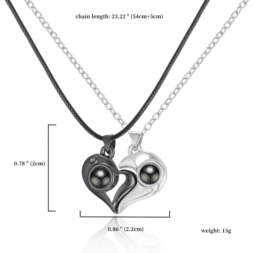 Xpoko 2Pcs Magnetic Couple Necklace For Women Men I Love You 100 Languages Projection Necklace Heart Shape Pendant Necklace Jewelry