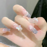 Xpoko 24pcs Wearable Pink Press On Fake Nails Tips With Glue false nails design Butterfly Lovely Girl false nails With Wearing Tools