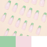 JP1578 Green French Nails Set Press on Medium Length Ballerina Fingernails