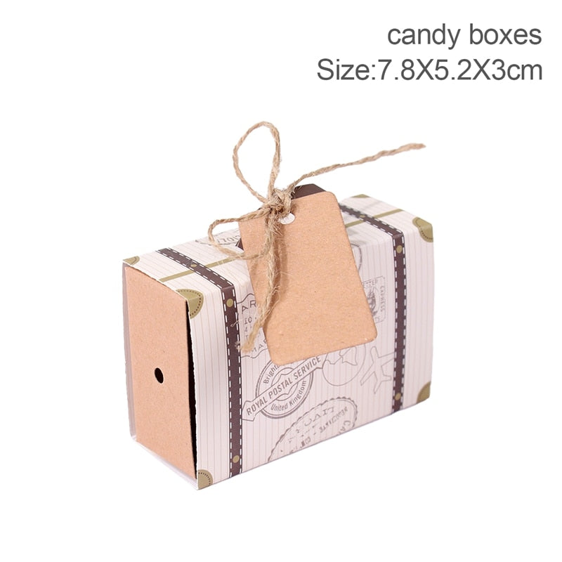 Xpoko 10/20pcs Travel Suitcase Candy Box Kraft Paper Gift Boxes Wedding Birthday Party Decoration Supplies Christmas Gift Packaging