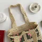 Back to school Casual Crochet Flower Women Shoulder Bags Hollow Paper Woven Lady Handbags Handmade Summer Beach Straw Bag Small Tote Purses