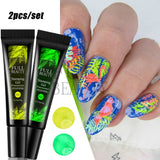 2Pcs Stamping Gel Paint Black White Neon Green Stamping Polish Summer Nail Art Design Printing Varnish For Nail Templates GL1916