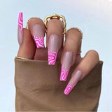 Xpoko 3D Shell Glitter Pink False Nails French Ballerina Nails Long Coffin Rhinestone Fake Nails Full Cover Artificial Press On Nails