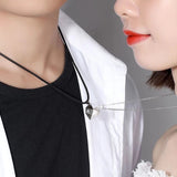 Xpoko 2Pcs Magnetic Couple Necklace For Women Men Lovers Heart Pendant Distance Faceted Charm Necklace Jewelry Valentine's Day Gifts