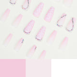 JP1599 Pink Ombre Nails Set Press on Medium Length with Rhinestone