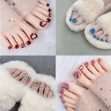 Back to school Beautiful Foot Metal Inlaid Diamond Wearing Fake Nails, Toe Nail Patches, Detachable Box of 24 Pieces, Complimentary Tool Kit