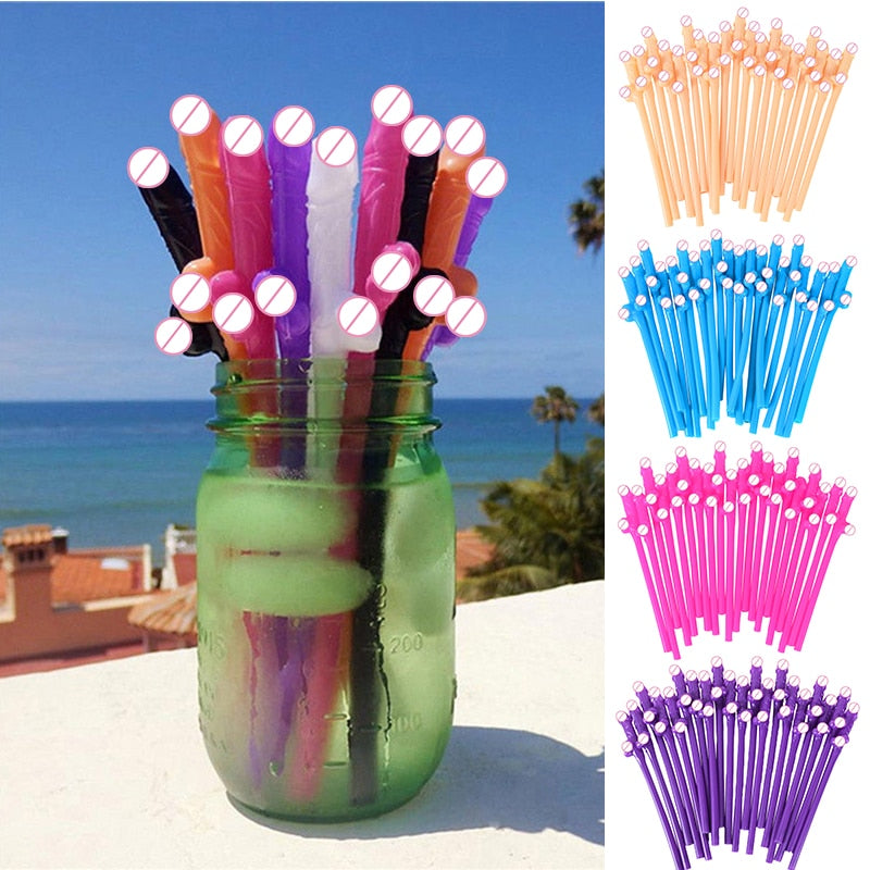Xpoko 10pcs Bachelorette Party Penis Straws Plastic Novelty Nude Dick Drink Straw For Hen Night Bar Decor Wedding Team Bride Supplies
