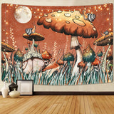 Trippy Mushroom Tapestry Moon and Stars Snail Tapestry Plants and Leaves Tapestries Fantasy Fairy Tale Wall Hanging for Room