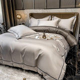 Egyptian Cotton Embroidery Duvet Cover Flat/Fitted Sheet Pillowcases Luxury Bedding Set Bedspread Mattress Cover Solid Color