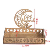 Islamic Muslim Party Decor Eid Mubarak Moon Star Wooden Ramadan Decoration for Home Ramadan Kareem Gifts Food Tray Eid Al Adha