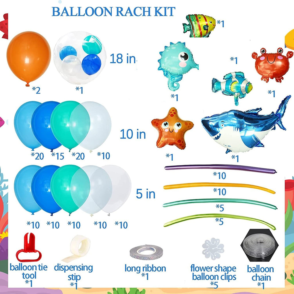 Xpoko back to school 163 Pcs Blue Balloon Garland Arch Kit Kids Birthday Party Decorations Undersea Clownfish Shark Starfish Foil Balloon Decorations