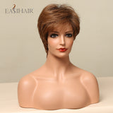 Xpoko EASIHAIR Short Bob Brown Synthetic Wigs With Bang Layered Straight Natural Hairs For Women Daily Cosplay Heat Resiatant Fibers