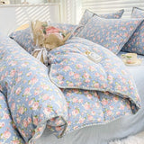 Xpoko back to school Cute Cartoon Bear Bedding Set Simple Duvet Cover Cotton Bed Linens Bed Sheets Pillowcase Single Double For Kids Decor Home